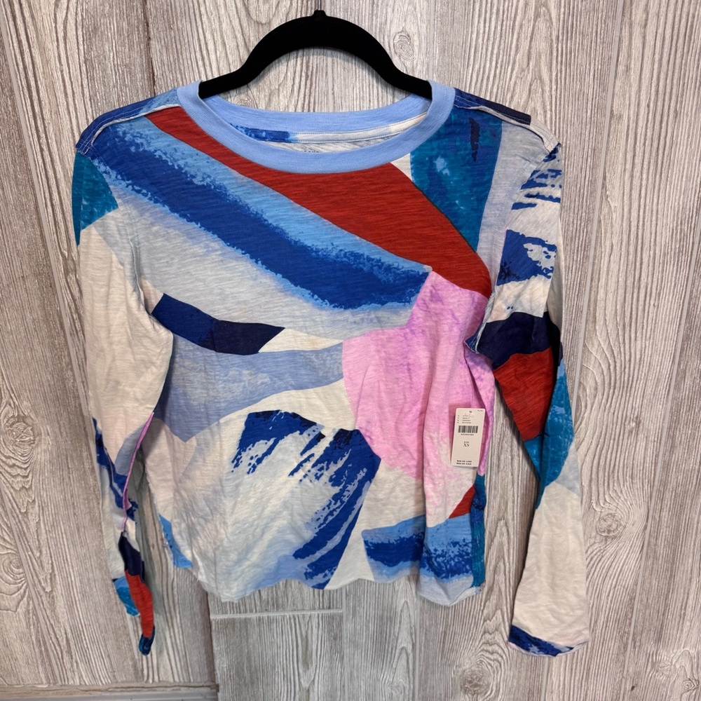 Anthropologie Maeve Blue and Red Patterned Top